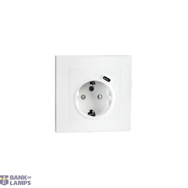OUTLET FLUSH MOUNTED SINGLE W/EARTH + USB-C CHARGER WH 6-PAC image 1