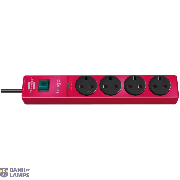 hugo! extension lead with surge protection 19.500A 4-way rubin red 2m H05VV-F3G1,25 *GB* image 1