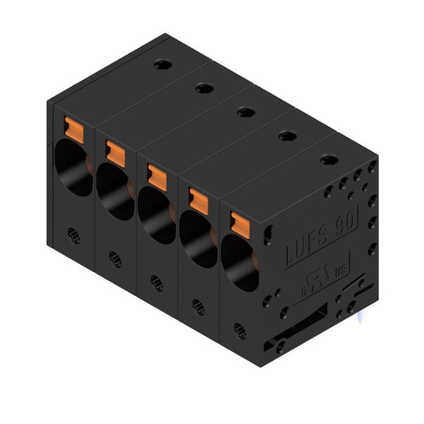 Printed circuit board terminals, 10.00 mm, Number of poles: 5, 90°, Solder pin length (l): 5 mm, black, PUSH IN without actuator, Clamping range, max. : 16 mm², Box image 4