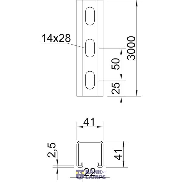Profile rail perforated, slot 22mm 3000x41x41 Stainless steel A4 1.457 image 2