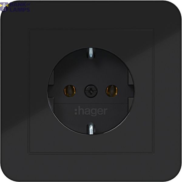 SCHUKO wall socket with cover plate, push-in latch, C.1 night black glazed. image 1