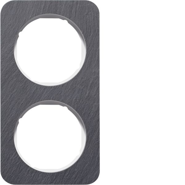 Frame 2gang, R.1, ant./p. white glossy, natural slate image 1