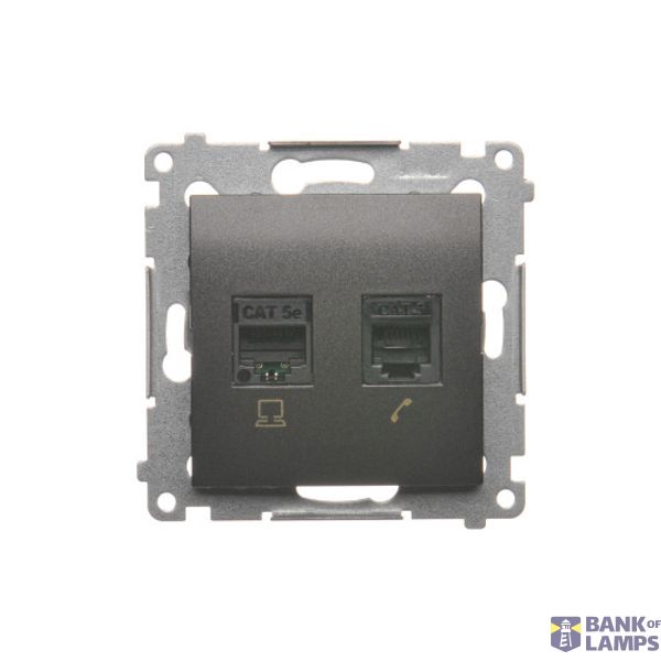Computer socket RJ45 category 5e + telephone socket RJ12, (module), anthracite, metalic image 1