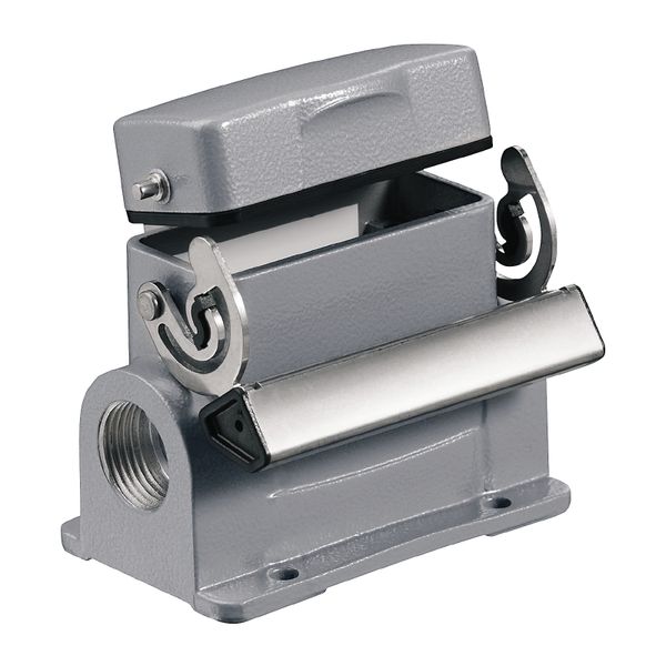 HDC enclosures, Size: 2, Protection degree: IP65, in plugged condition, Base housing, End-locking clamp, lower side, Standard, with cover, Size of cable entries: M 25 image 1
