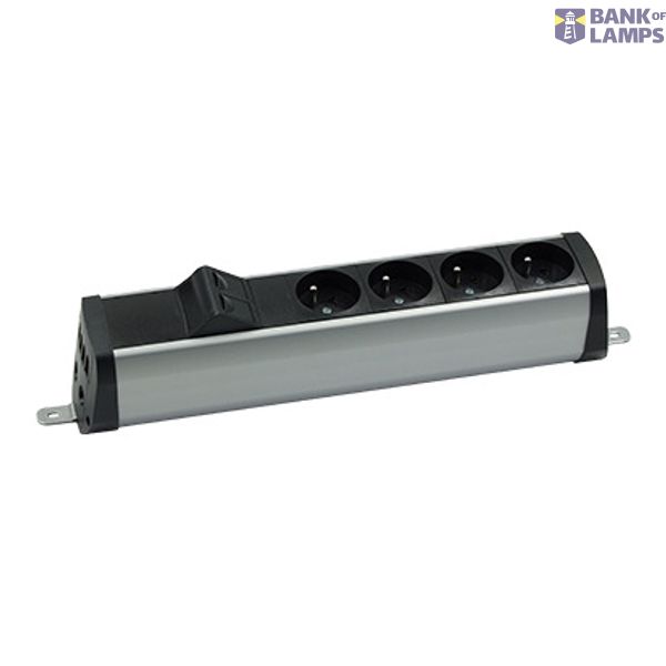 Expanded power strip set: 4x250V type E + 2xRJ45 plate with Keystone mounting., screw; aluminum white image 1
