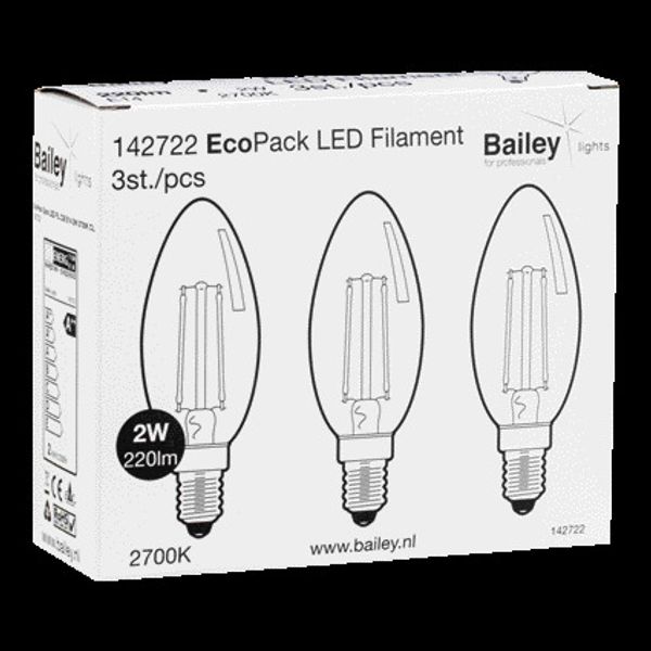 EcoPack 3pcs LED FIL C35 E14 2W 2700K CL image 3
