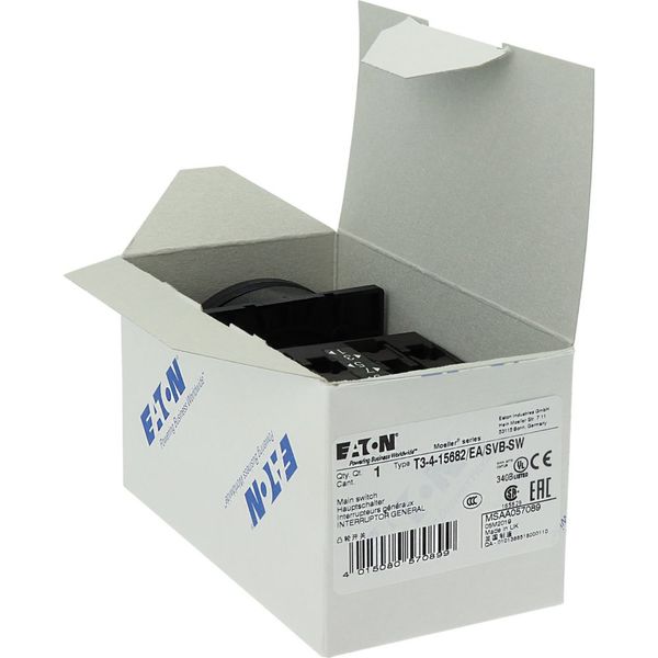T3-4-15682/EA/SVB-SW Main switch, T3, 32 A, flush mounting, 4 contact unit(s), 6 pole, 1 N/O, 1 N/C, STOP function, With black rotary handle and locking ring, Lockable in image 26
