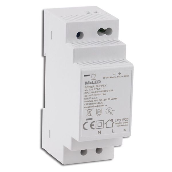 Power supply 24W, DC24V/1A, IP20, on DIN rail image 1