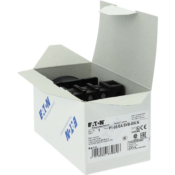 P1-25/EA/SVB-SW/N Main switch, P1, 25 A, flush mounting, 3 pole + N, STOP function, With black rotary handle and locking ring, Lockable in the 0 (Off) position image 7