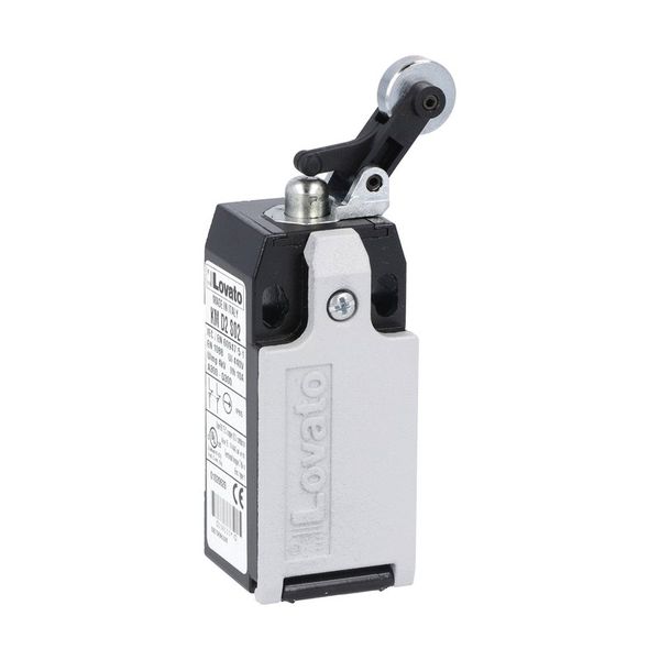 Limit switch, K series, roller side push lever, 1 bottom cable entry. Dimensions to EN 50047, metal body, contacts 1NO+1NC slow action make before break. Metal roller image 1