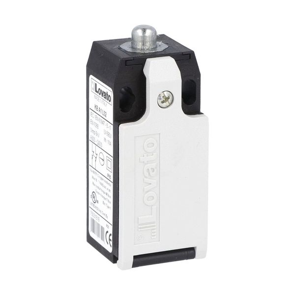 Limit switch, K series, top push rod plunger, 1 bottom cable entry. Dimensions to EN 50047, plastic body, contacts 2NO+1NC slow action. Metal plunger image 1