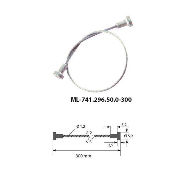 Suspension steel cable, 1.2x300mm, terminated with 6x8mm image 1