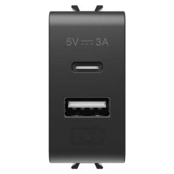 USB CHARGER - A+C TYPE - 3A - SATIN BLACK - 1 MODULE - CHORUSMART image 1
