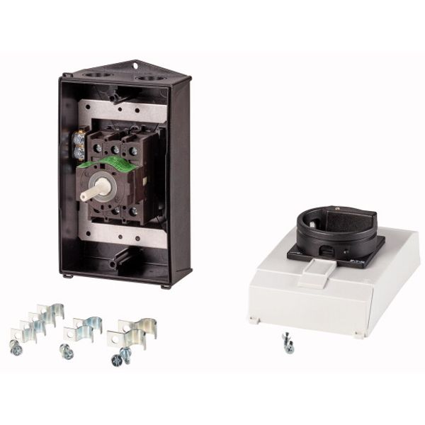 P1-25/I2H/MBS/SVB-SW Main switch, P1, 25 A, surface mounting, 3 pole, STOP function, With black rotary handle and locking ring, Lockable in the 0 (Off) position, hard knoc image 1