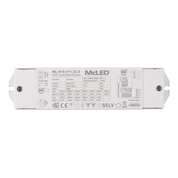 Dimmable DALI driver 15W, 100-700mA, 5-52VDC image 1