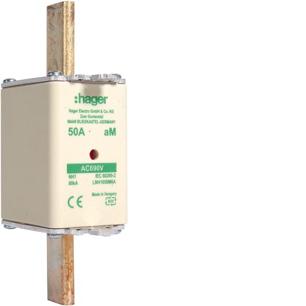 NH fuse NH1 690V aM 50A twin indicator live gripping-lug image 1