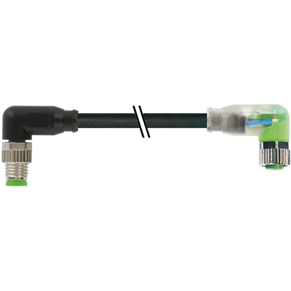 M8 male 90° / M8 female 90° A-cod. LED PVC 3x0.25 bk UL/CSA 0.6m image 1