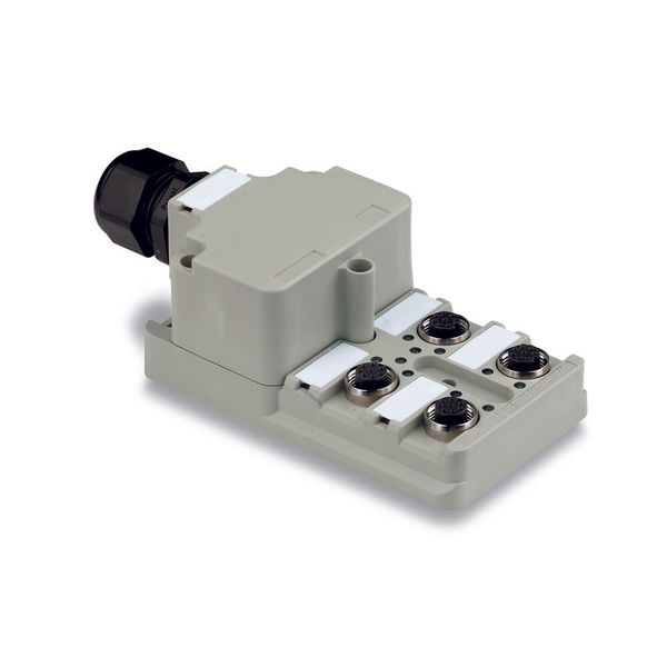 Hood distributor, M12, 30 V, A-coded, LED: Yes, LED initiator: Yes, Wiring type: PNP image 1