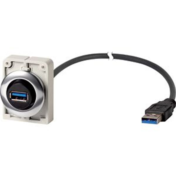 M30C-FUSB-150 Bulkhead interface, 1.5 m, Prefabricated cable with permanently connected USB 3.0 Type A plug, Metal bezel image 2