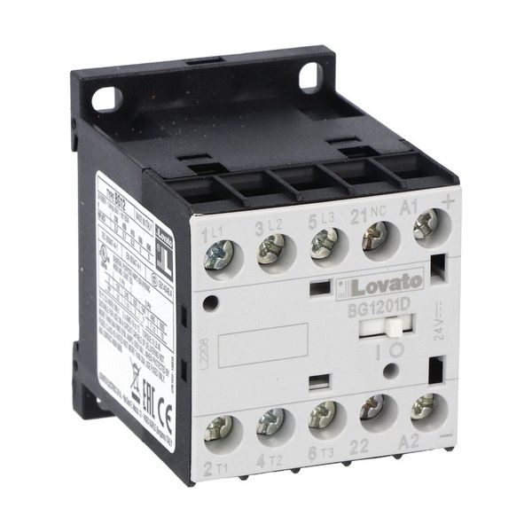 Three-pole contactor, IEC operating current Ie (AC3) = 12A, DC coil, 110VDC, 1NC auxiliary contact image 1