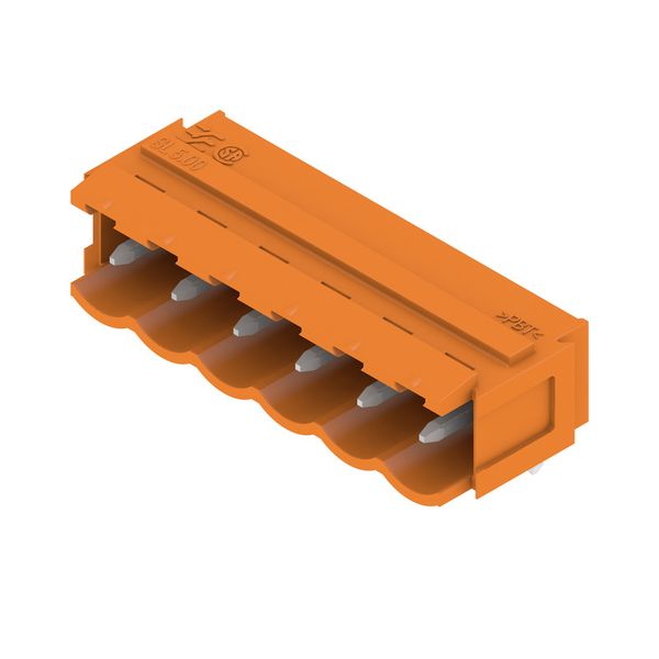 PCB plug-in connector, male header, Dovetails for fixing blocks, THT solder connection, 5.00 mm, Number of poles: 6, 90°, Solder pin length (l): 3.2 mm, tinned, orange, Box image 2