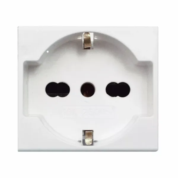 Combined schuko + italian standard socket outlet 2P+E  10/16A 250V with shutters - 2 modules image 1