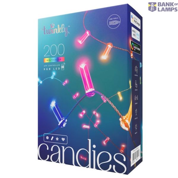 Twinkly Candies – 200 Candle-shaped RGB LEDs, Green Wire, USB-C image 1