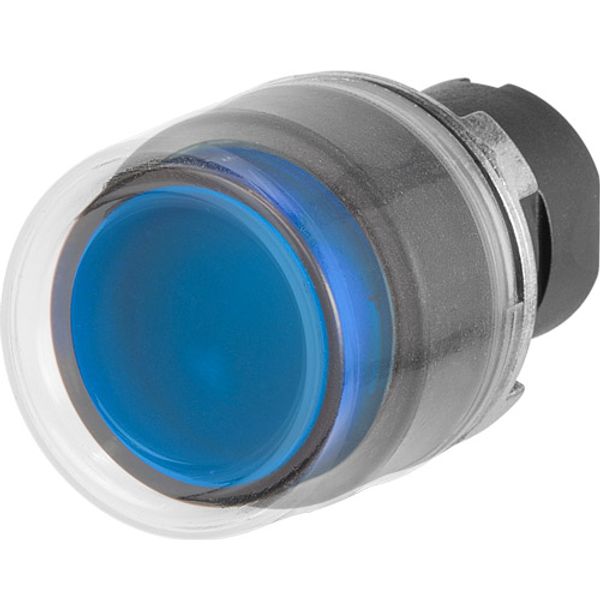 Projecting push-button, illuminated, blue, rubber cap image 1