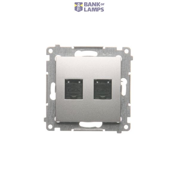 Double computer socket RJ45 cat. 6 with anti-dust cover, (module), Silver matt, metalic image 1