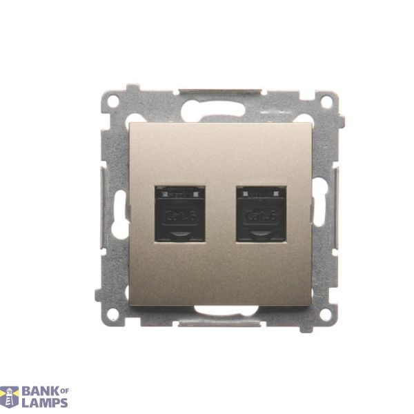 Double computer socket RJ45 cat. 6 with anti-dust cover, (module), Gold matt, metalic image 1