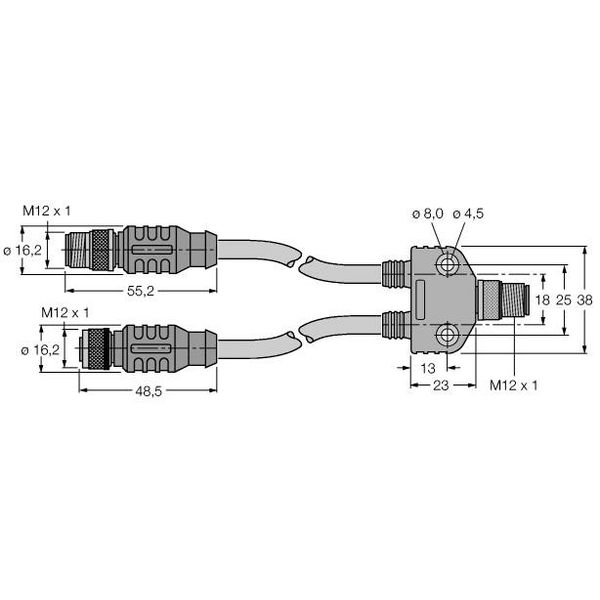 2-Way Splitter PROFIBUS Y-splitter, Fully Shielded, 12 Mbps, 2 × 0.5 m Cable Outlet   VB2-FSW/RSSW RKSW 455-0.5M-0.5M image 1