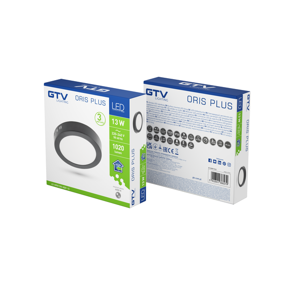 LED luminaire ORIS PLUS, 13 W, 1020 lm, IP20, AC220-240V, 120°, 4000K, surface-mounted, black image 3