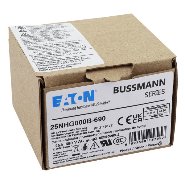 Fuse-link, LV, 25 A, AC 690 V, NH000, gL/gG, IEC, dual indicator, live gripping lugs image 15