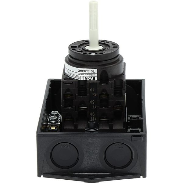 T0-3-8342/I1/SVB Main switch, T0, 20 A, surface mounting, 3 contact unit(s), 6 pole, Emergency switching off function, With red rotary handle and yellow locking ring, image 6