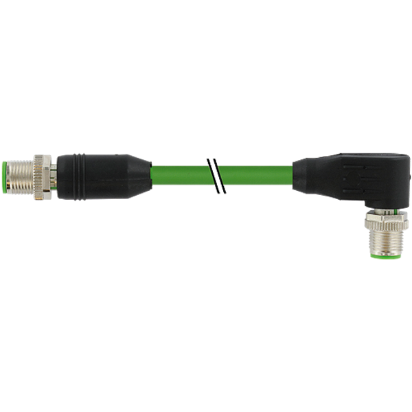 M12 male 0° / M12 male 90° D-cod. shielded PUR 1x4xAWG22 gn12.5m image 1