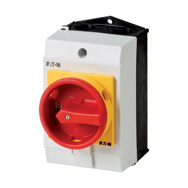 T0-2-15169/I1/SVB Main switch, T0, 20 A, surface mounting, 2 contact unit(s), 3 pole, 1 N/O, Emergency switching off function, With red rotary handle and yellow locking image 5