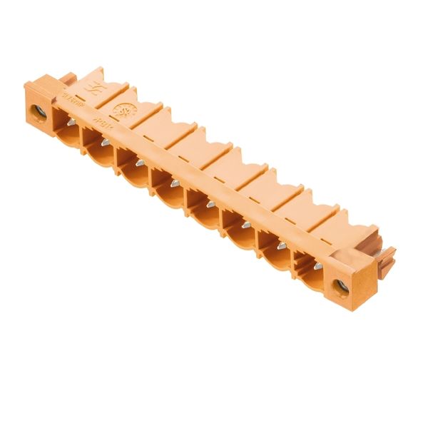 PCB plug-in connector, male header, Solder flange, THT solder connection, 7.62 mm, Number of poles: 6, 90°, Solder pin length (l): 3.2 mm, tinned, orange, Box image 1