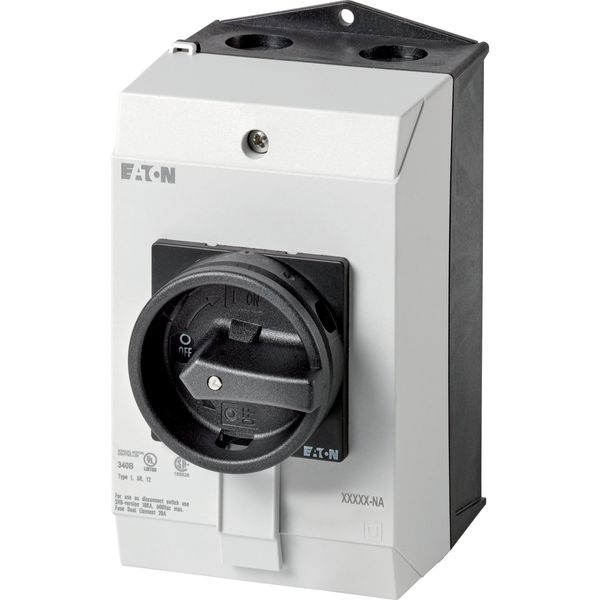 P1-25/I2/SVB-SW/HI11-NA Main switch, P1, 25 A, surface mounting, 3 pole, 1 N/O, 1 N/C, STOP function, With black rotary handle and locking ring, UL/CSA image 3