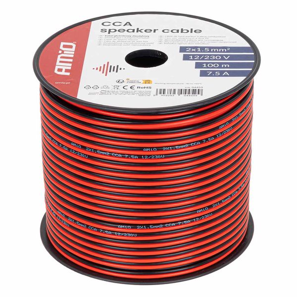 CCA speaker cable 2x1.5mm2 100m 7.5A AMIO-04459 image 1