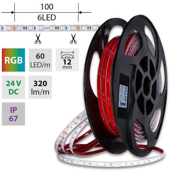 LED strip SMD5050 RGB, 60LED/m, 12W/m, DC24V, 320lm/m, IP67, 12mm, 50m image 1
