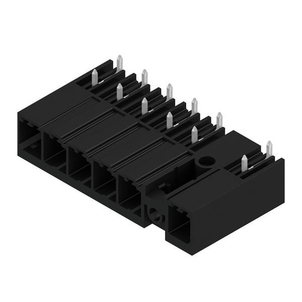 PCB plug-in connector, male header, closed side, Middle flange, THT solder connection, 7.62 mm, Number of poles: 6, 270°, Solder pin length (l): 3.5 mm, tinned, black, Box image 4