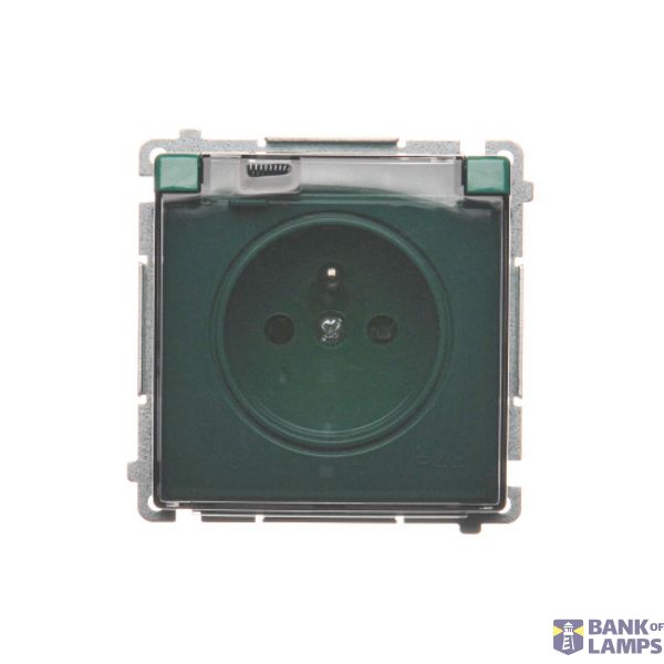 IP44 single socket outlet with shutters - transparent flap, green, 16A image 1