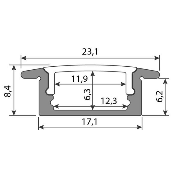 Built-in aluminum profile VO, 23x8 mm, matte diffuser, complete, 1 m image 1