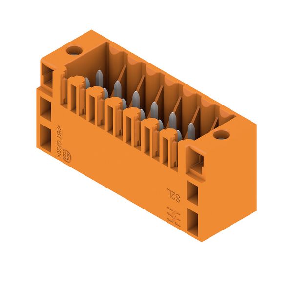 PCB plug-in connector, male header, Flange, THT solder connection, 3.50 mm, Number of poles: 14, 180°, Solder pin length (l): 3.5 mm, tinned, orange, Box image 4