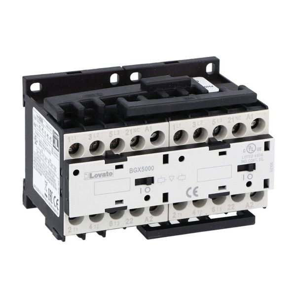 Reversing contactor assembly, AC coil, external interlock with power and auxiliary wiring, 9A AC3 in AC, 4kW. Coil voltage 230VAC 50/60Hz image 1