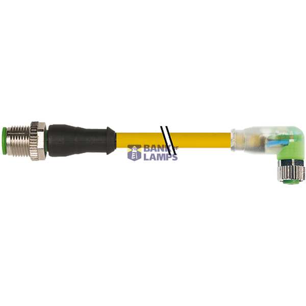 M12 male 0° / M8 female 90° A-cod. LED PUR 4x0.34 bk 0.6 image 1