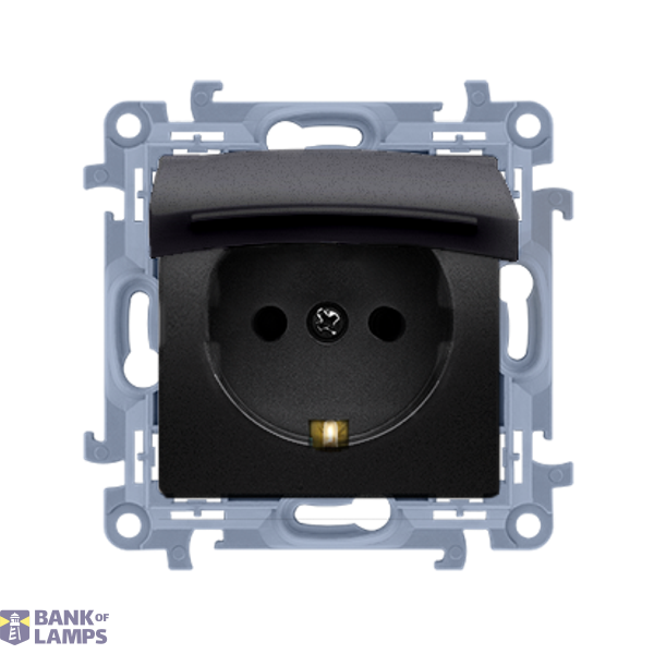 IP44 socket outlet with seal, with Schuko earthing - same color flap & cover, 16A, black matt image 1