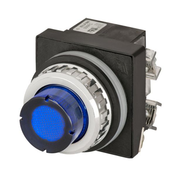 Projecting push-button, illuminated, momentary, blue, led BA9S 24V, N.O.+N.C. image 1