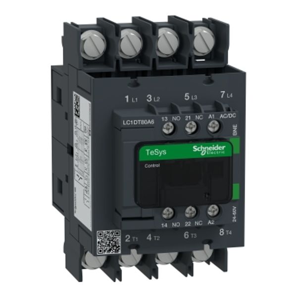 Contactor TeSys Deca 4P AC1 80A coil 24-60V AC/DC (LC1DT80A6BNE) image 1
