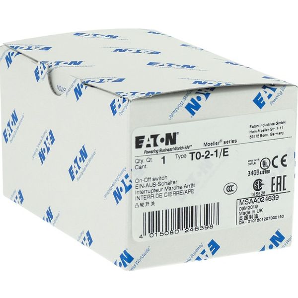 T0-2-1/E On-Off switch, T0, 20 A, flush mounting, 2 contact unit(s), 3 pole, with black thumb grip and front plate image 5